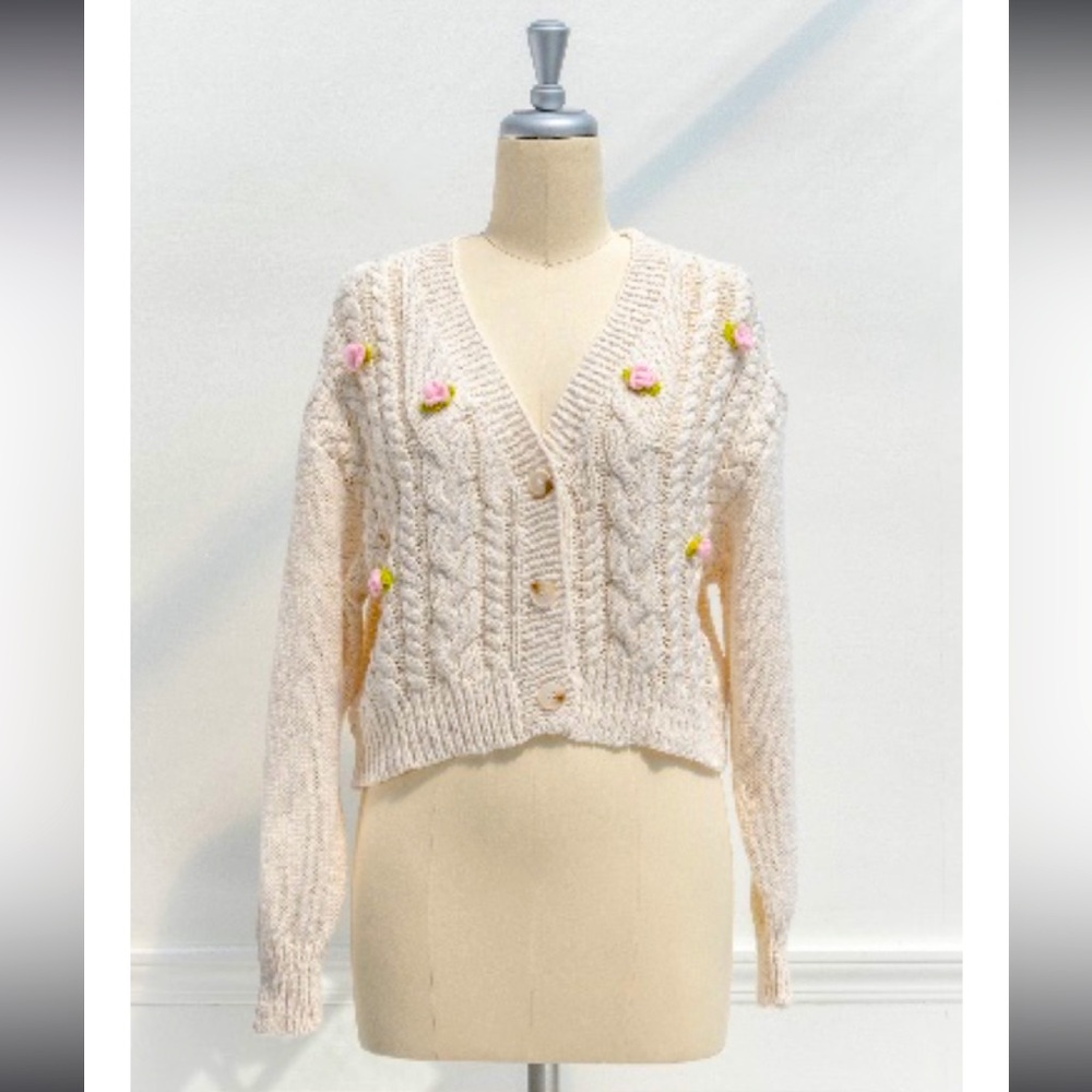 Amantíne Boutique Café de Rose Cable Knit Cardigan | 100% Cotton